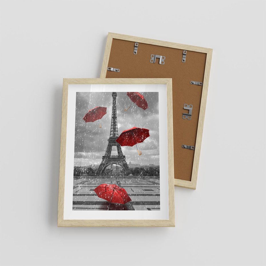 Plakat w ramie 30x40 - Czarno-biała magia Eiffla - Eiffla, Paryż - rama drewno