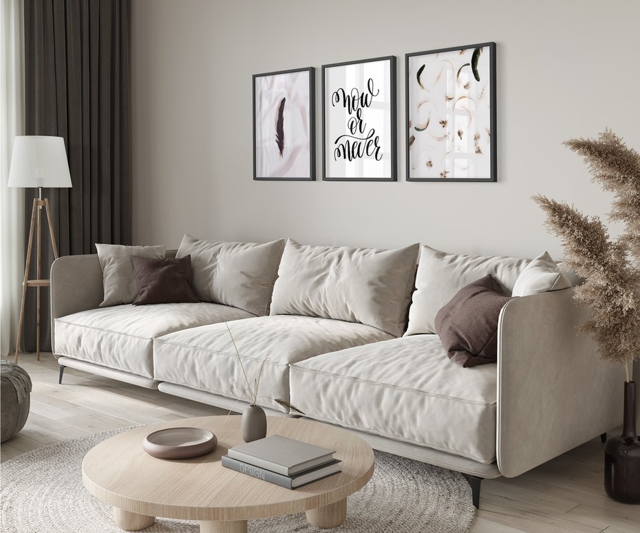 Zestaw obrazy w ramie 30x40 galeria - Cytat, motywacyjny, pióra, boho - rama czarna