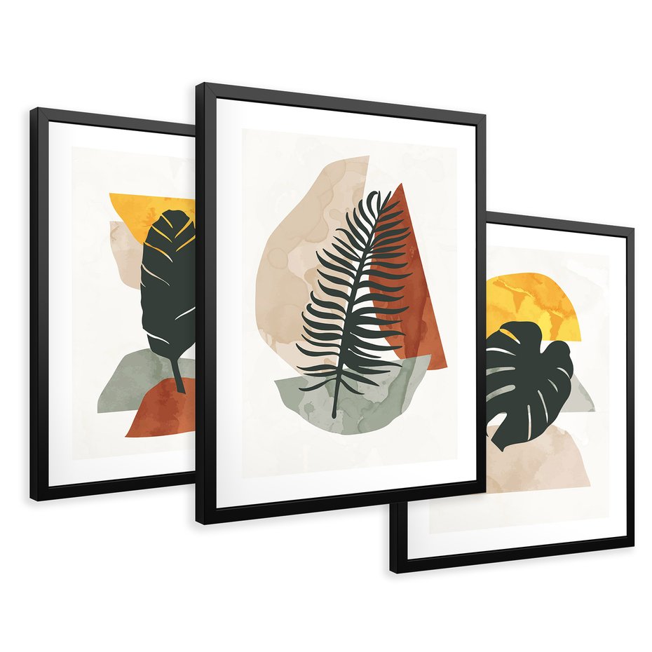 Zestaw obrazy w ramie 40x50 galeria - Liście, boho, palma - rama czarna