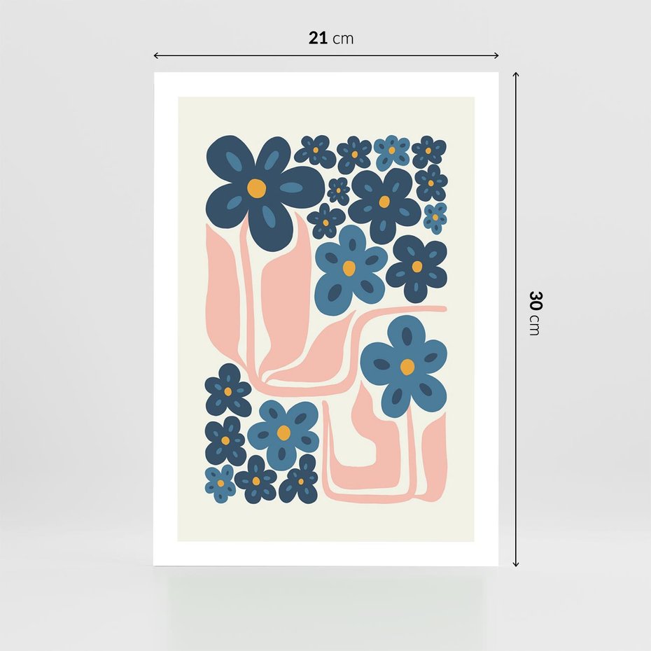 Plakat bez ramy 21x30 - Niebieskie Refleksje - niebieskie kwiaty, niezapominajki