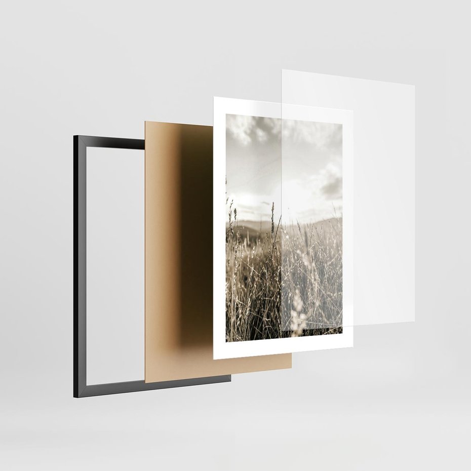 Plakat w ramie 30x40 - Łąka w Klimacie Sepii - suche trawy, łąka - rama czarna