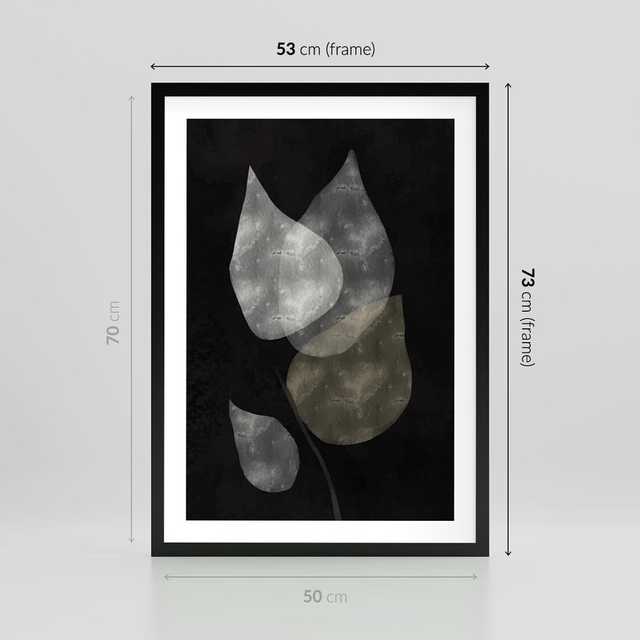 Plakat w ramie 50x70 - Mroczne Złudzenia - abstrakcyjne liście, mroczna atmosfera - rama czarna