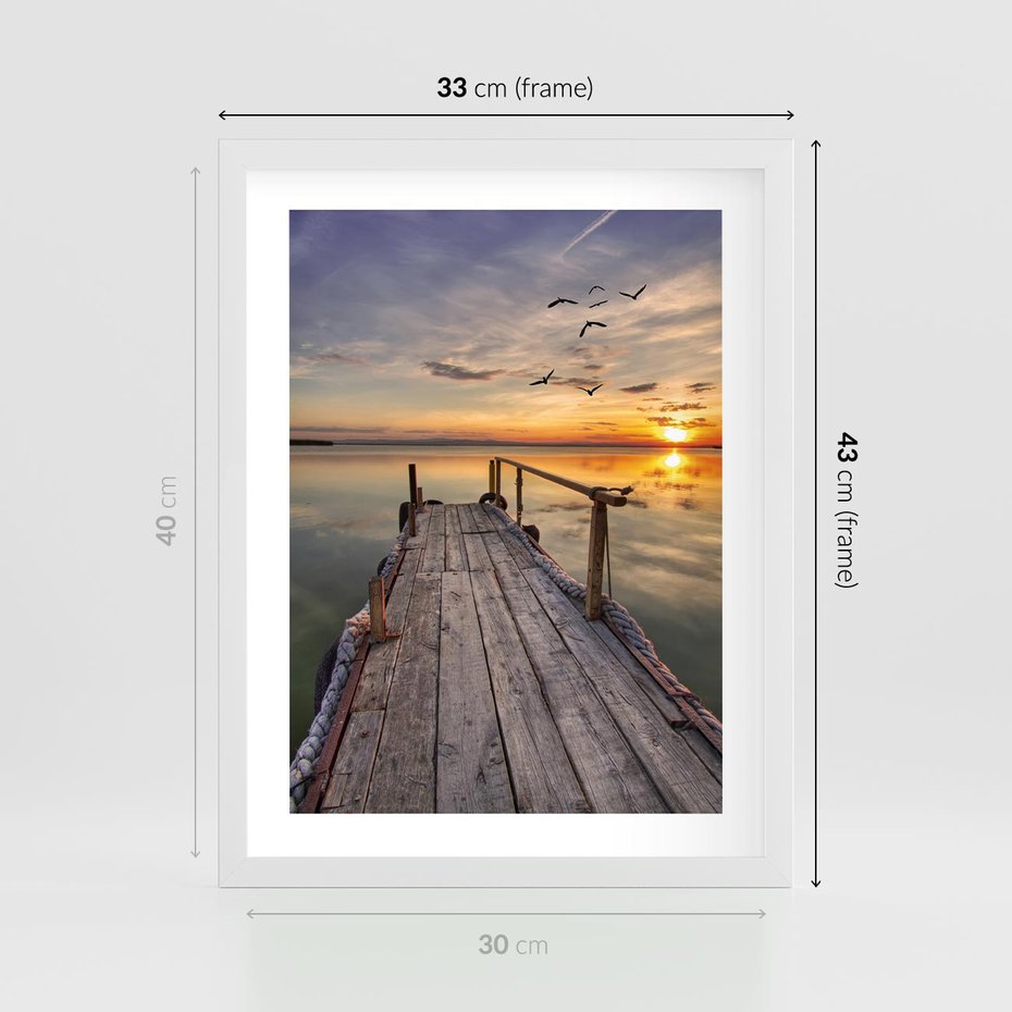 Plakat w ramie 30x40 - Zachód Słońca na Pomostcie - zachód, słońca - rama biała