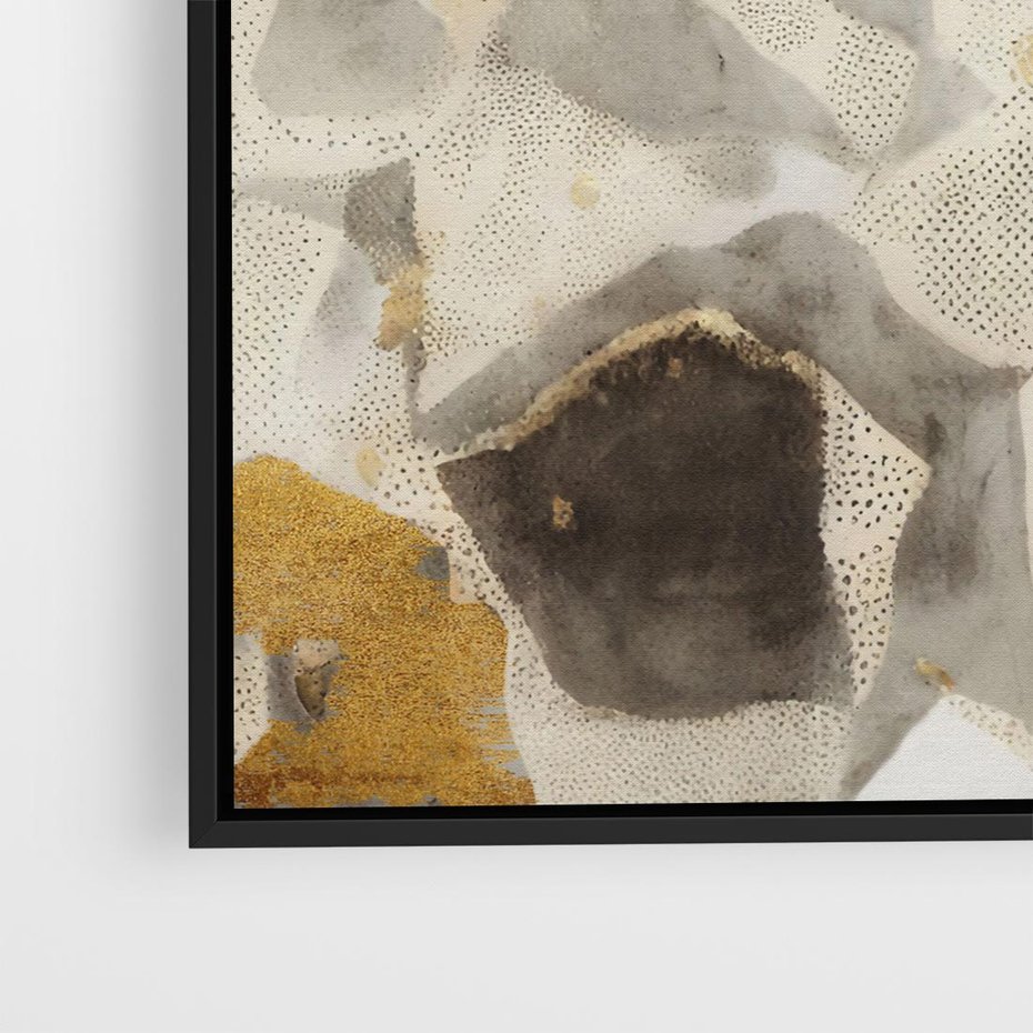 Obraz w ramie 50x50 - Nowoczesne Złoto i Szarość - plamy, złoto - rama czarna
