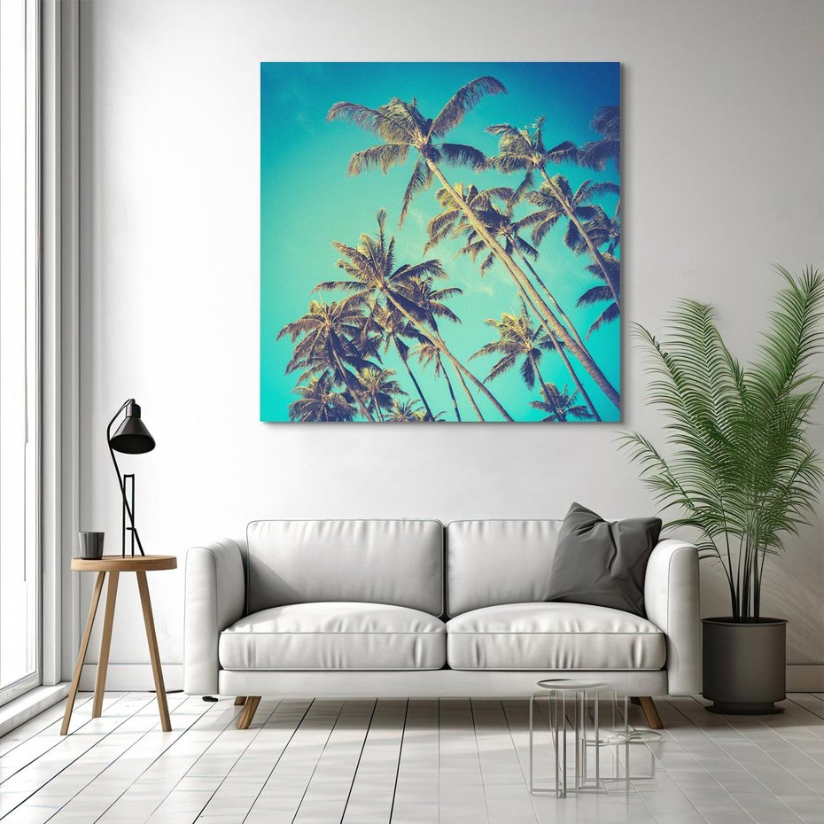 Obraz na płótnie 40x40 - Tropikalne palmy w krainie słonecznych wakacji - palmy, tropiki