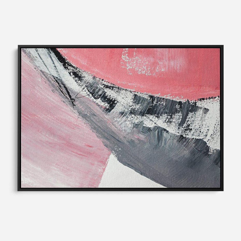 Obraz w ramie 70x50 - Kontrastujący Ruch Emocji - abstrakcyjne pasy farby, kolory róż szary czarny - rama czarna