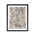 Plakat w ramie 40x50 - Kobiecy Portret Duszy - beżowe tło, czarny szkic nowoczesnych kwiatów - rama czarna