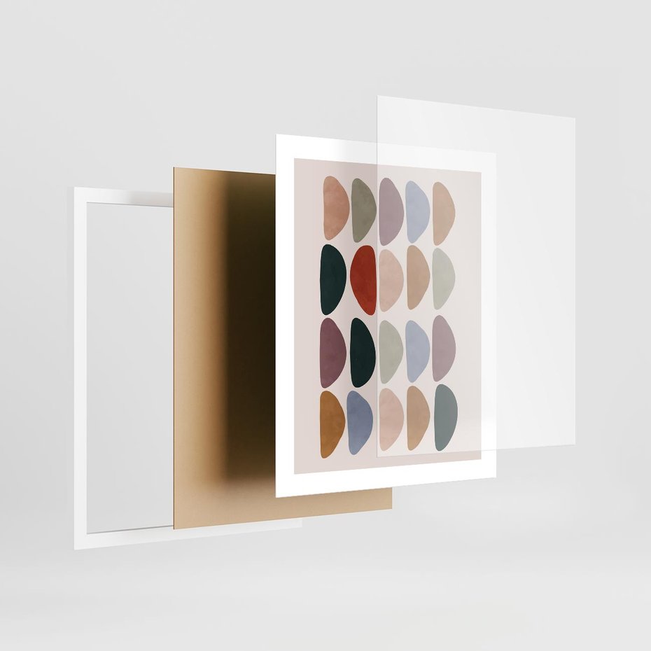 Plakat w ramie 40x50 - Granice Boho - abstrakcyjny obraz, geometryczna kompozycja - rama biała