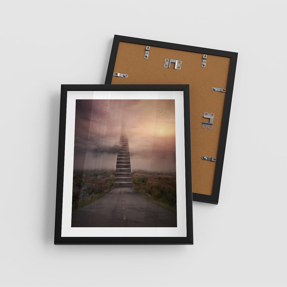Plakat w ramie 40x50 - Wędrówka po malowniczej drodze - droga, schody - rama czarna