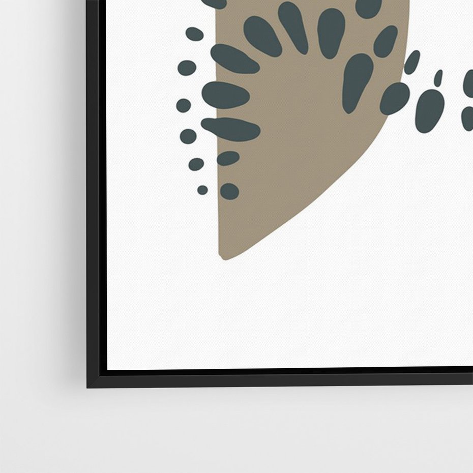 Obraz w ramie 70x100 - Harmonia Akwarelowych Przestrzeni - abstrakcyjna kompozycja z kropek kresek i kółek, odcienie brązu i beżu - rama czarna