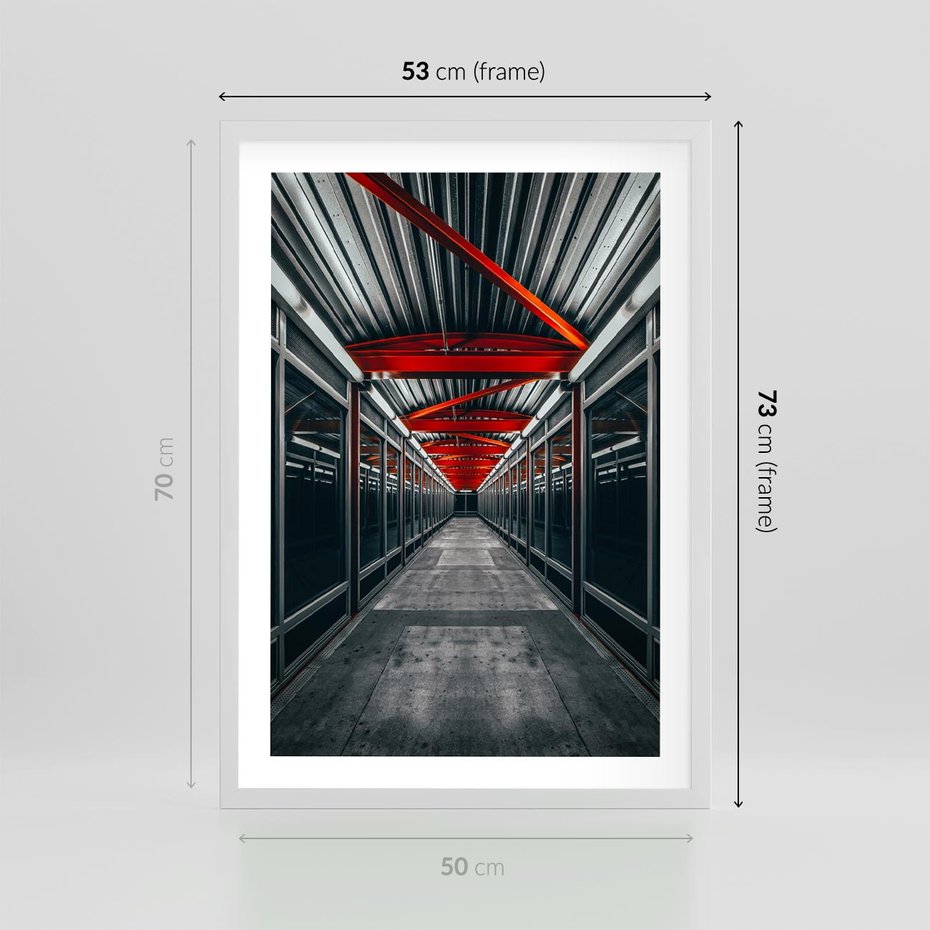Plakat w ramie 50x70 - Nieskończoność Przestrzeni - korytarz, perspektywa - rama biała