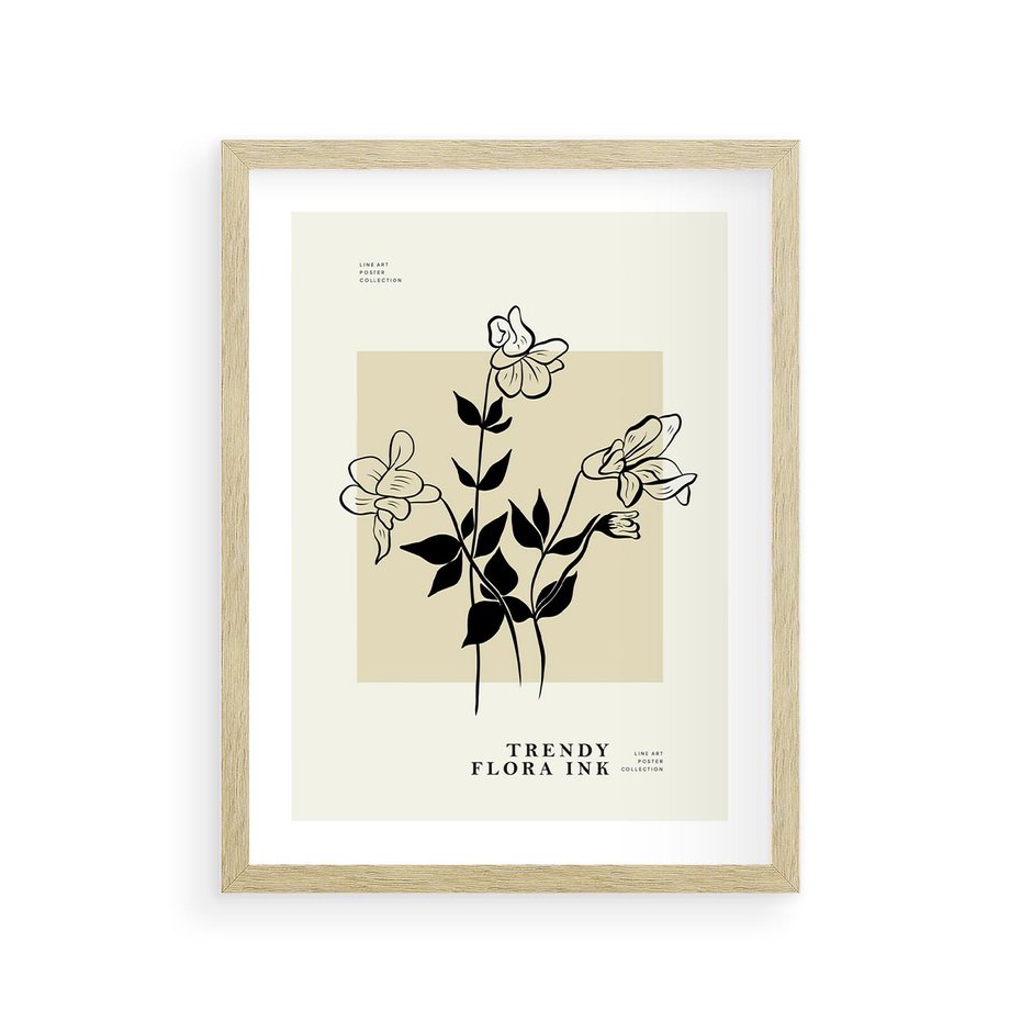 Plakat w ramie 30x40 - Malowane szkicowe tęsknoty - kwiaty, typografia - rama drewno