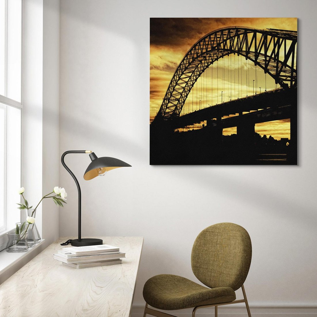 Obraz na płótnie 40x40 - Most przy zachodzie słońca - most, zachód