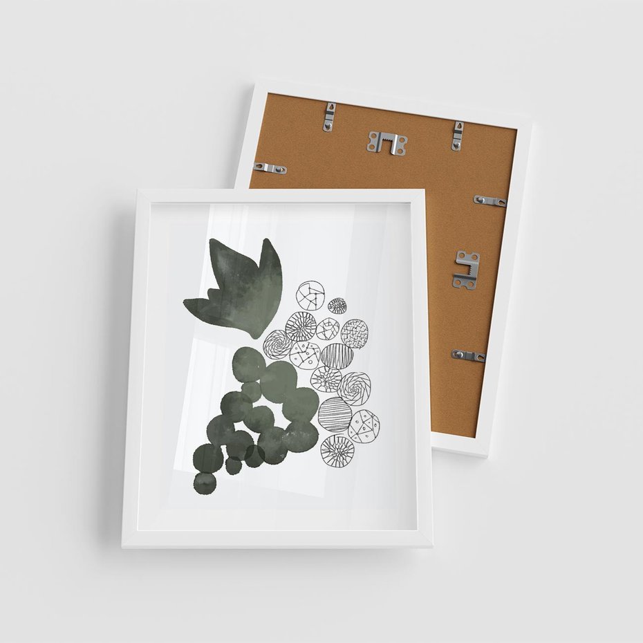 Plakat w ramie 40x50 - Grono Abstrakcji - minimalistyczny plakat, winogrona - rama biała
