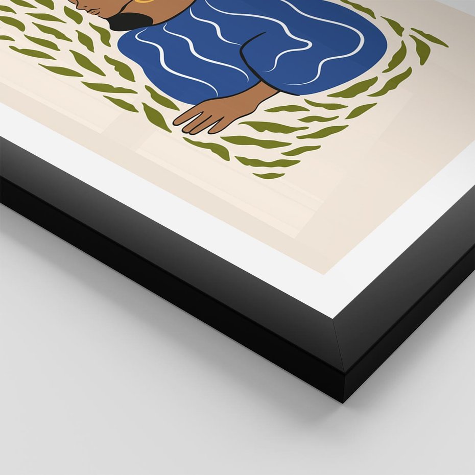 Plakat w ramie 30x40 - Rozbite Barwy - nowoczesny plakat, kobieta otoczona liśćmi - rama czarna