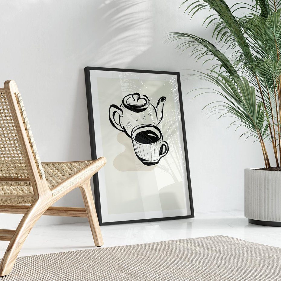 Plakat bez ramy 40x50 - Kawa w Minimalistycznym Szkicu - grafika, szkic