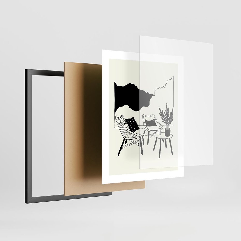 Plakat w ramie 40x50 - Boho Elegancja - boho wnętrze, salon - rama czarna