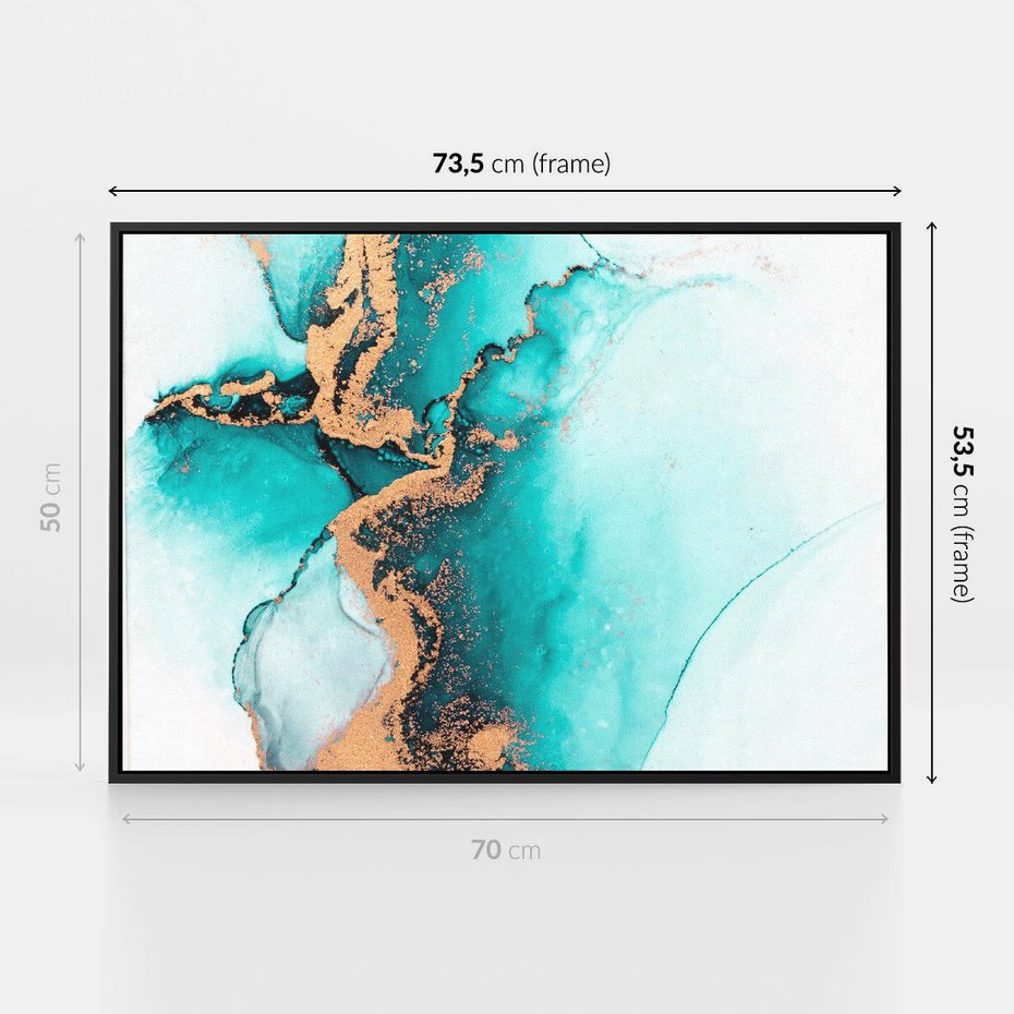 Obraz w ramie 70x50 - Elegancja i Subtelność - marmur, złoto - rama czarna