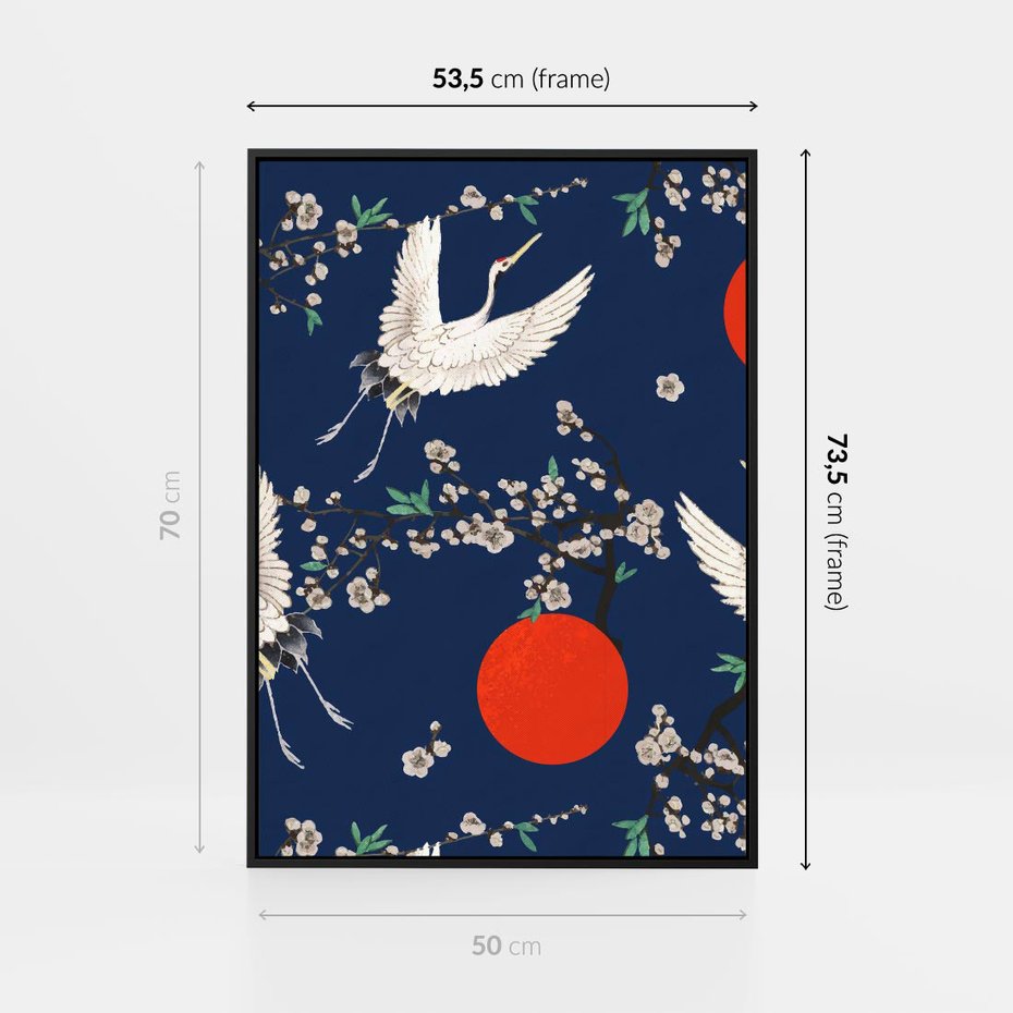 Obraz w ramie 50x70 - Japońskie Żurawie Indygo - sztuka japońska, japonia - rama czarna