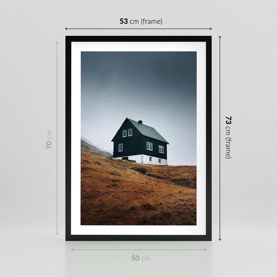 Plakat w ramie 50x70 - Ciepło i Przytulność - skandynawski, domek - rama czarna