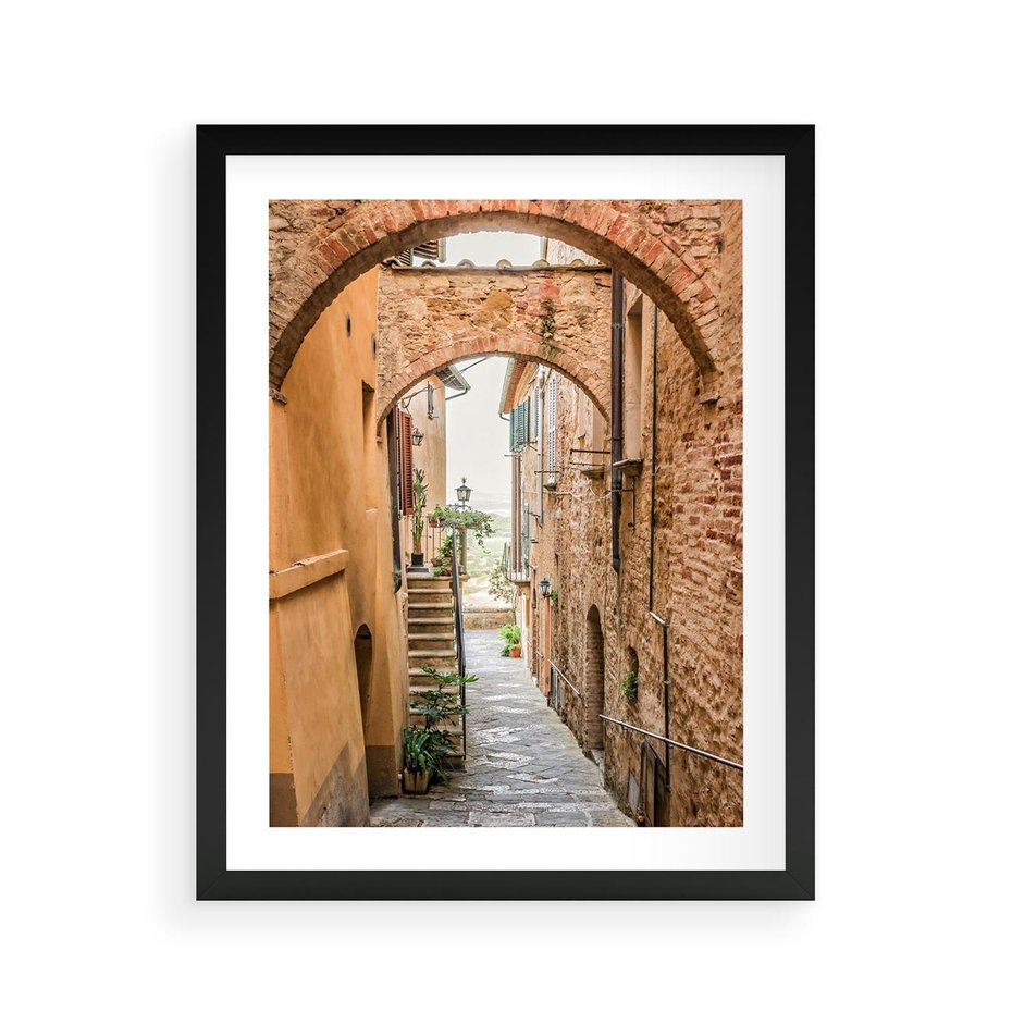 Plakat w ramie 40x50 - Magiczna podróż w głąb miasta - uliczka, perspektywa - rama czarna