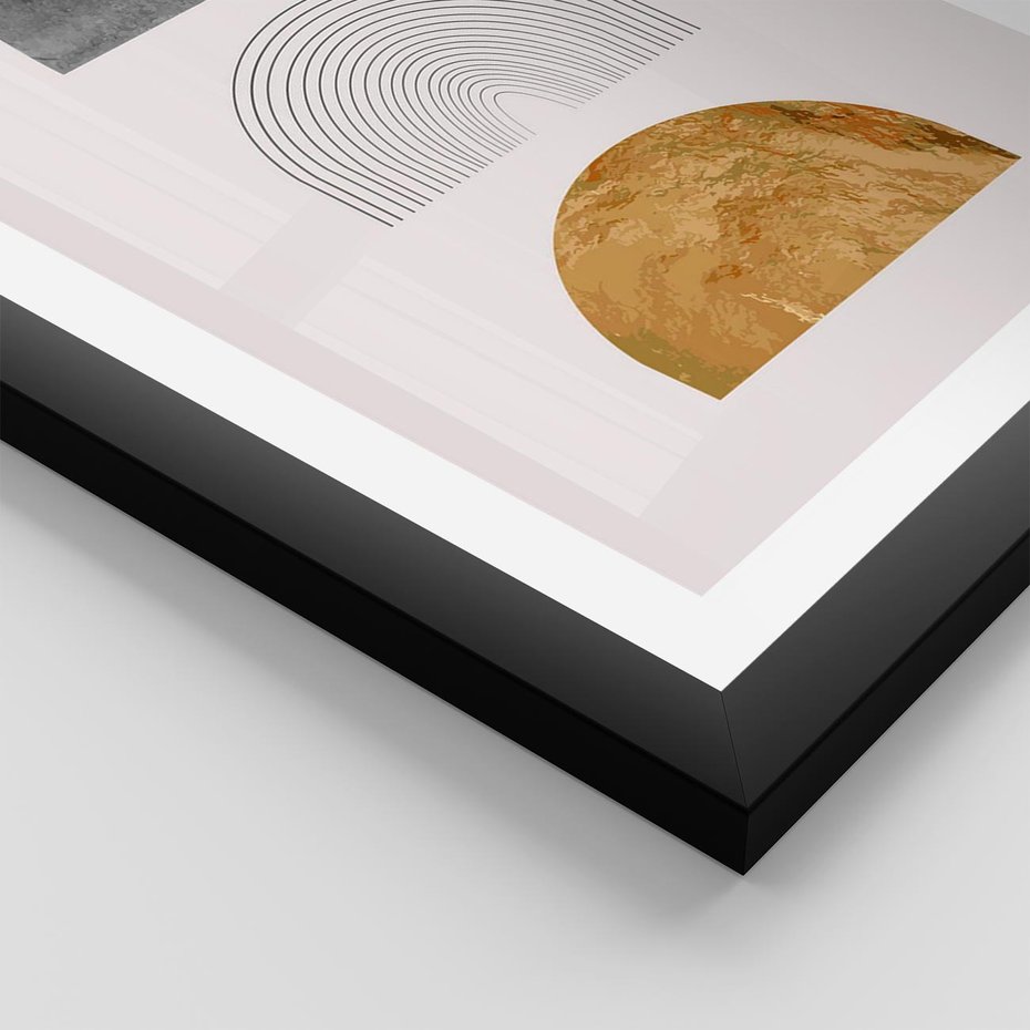 Plakat w ramie 40x50 - Piękno wGeometrycznych Kształtach i Złocie - nowoczesna geometryczna grafika, złote elementy - rama czarna