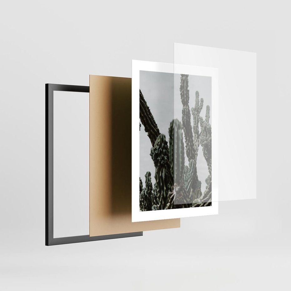 Plakat w ramie 30x40 - Boho oaza wśród kaktusów - kaktusy, pustynia - rama czarna