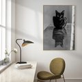 Obraz w ramie 80x120 - Kocie Oczy - kot, czarno białe zdjęcie - rama drewno