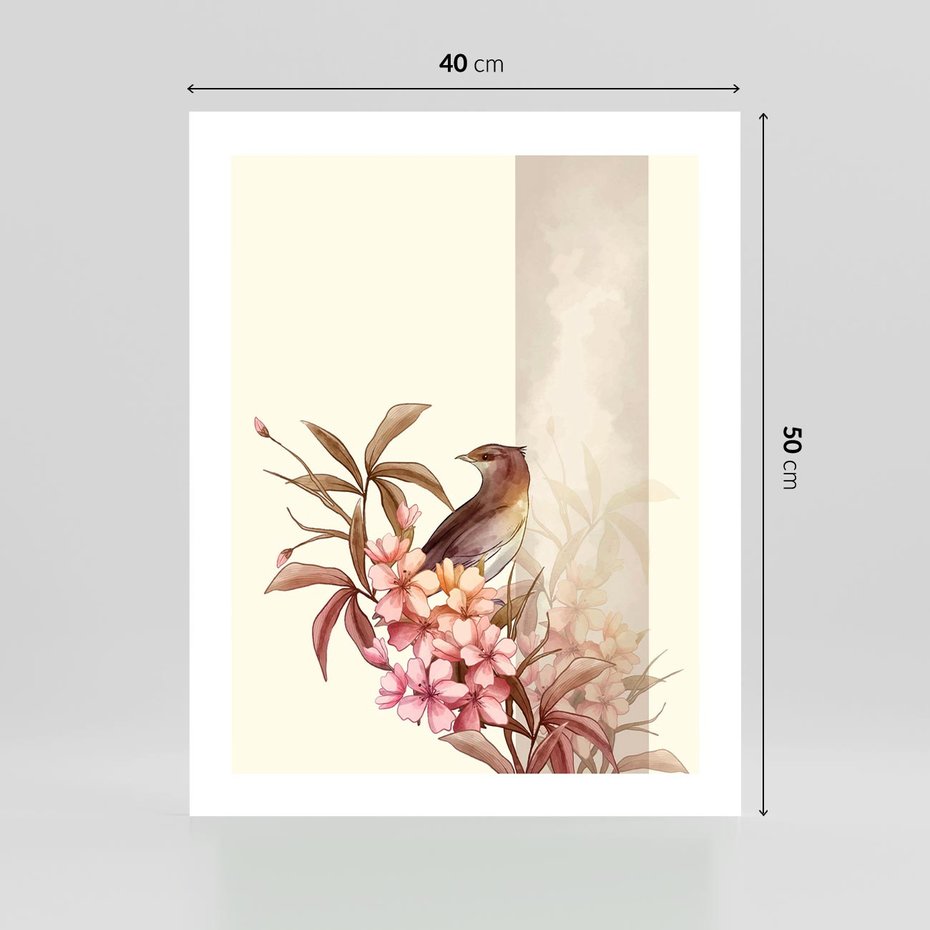 Plakat bez ramy 40x50 - Kwiatowe Zanurzenie - japońska sztuka, ptak