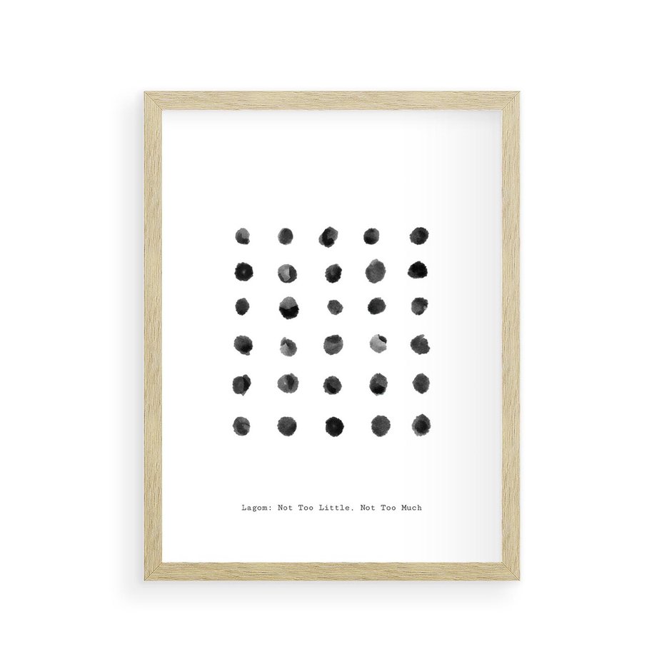 Plakat w ramie 30x40 - Boho Sztuka Wolości - minimalistyczny plakat, czarne kropki na białymtle - rama drewno