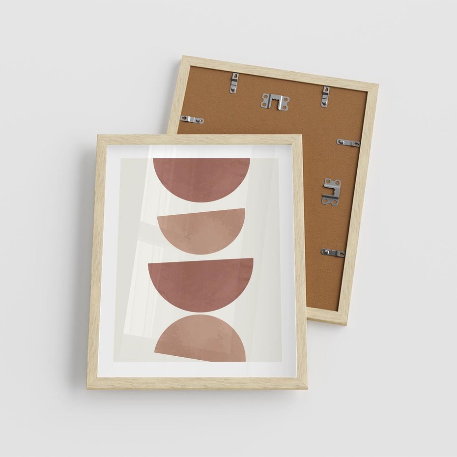 Plakat w ramie 40x50 - Abstrakcyjne Widzenia - abstrakcyjne geometryczne kształty, odcienie brązu i beżu - rama drewno