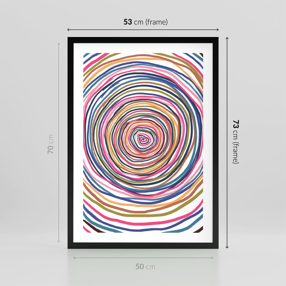 Plakat w ramie 50x70 - Cyrkulująca Harmonia - kolorowe etniczne wzory, tęczowe żywe kolory - rama czarna