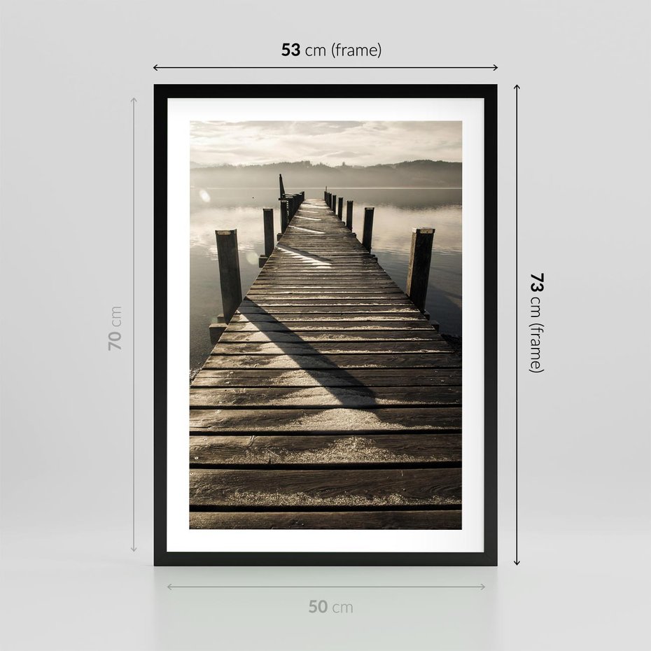 Plakat w ramie 50x70 - Pomost nad jeziorem - pomost, jezioro - rama czarna