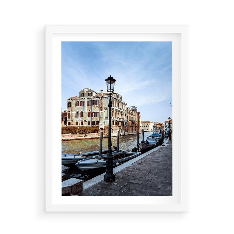 Plakat w ramie 50x70 - Kanały Wenecji - Wenecja, kanały - rama biała