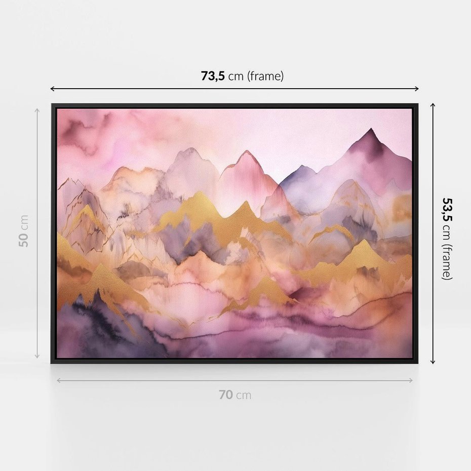 Obraz w ramie 70x50 - Pastelowe Wzgórza - pastelowe, różowe góry - rama czarna