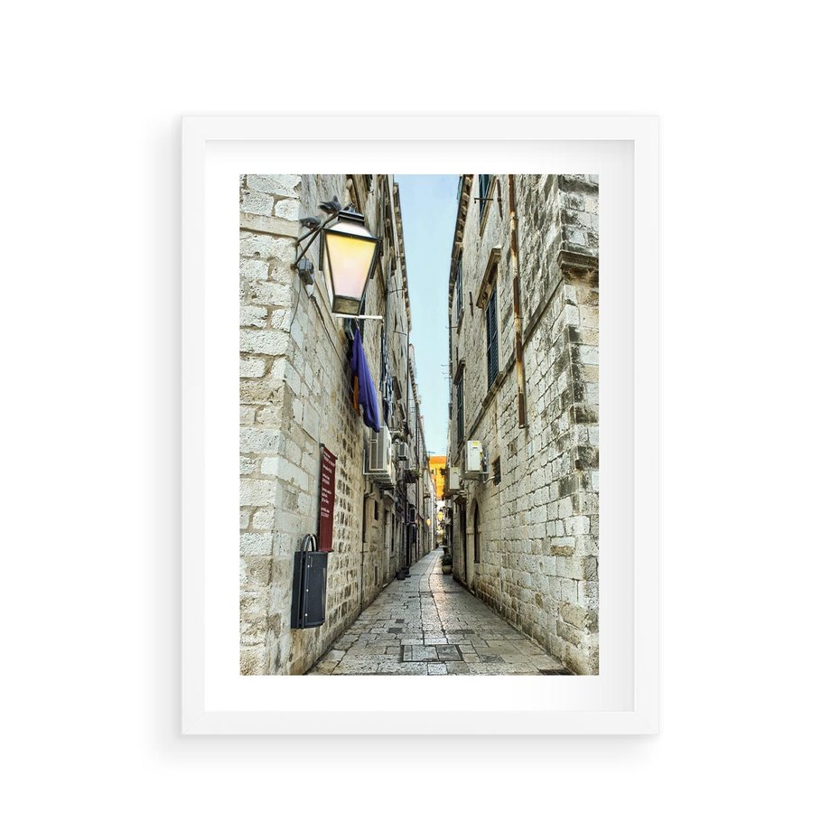 Plakat w ramie 30x40 - Urok Włoskiej Uliczki - włoska, uliczka - rama biała