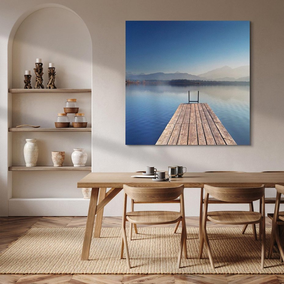 Obraz na płótnie 40x40 - Alpy: jezioro i malownicze molo - Alpy, jezioro