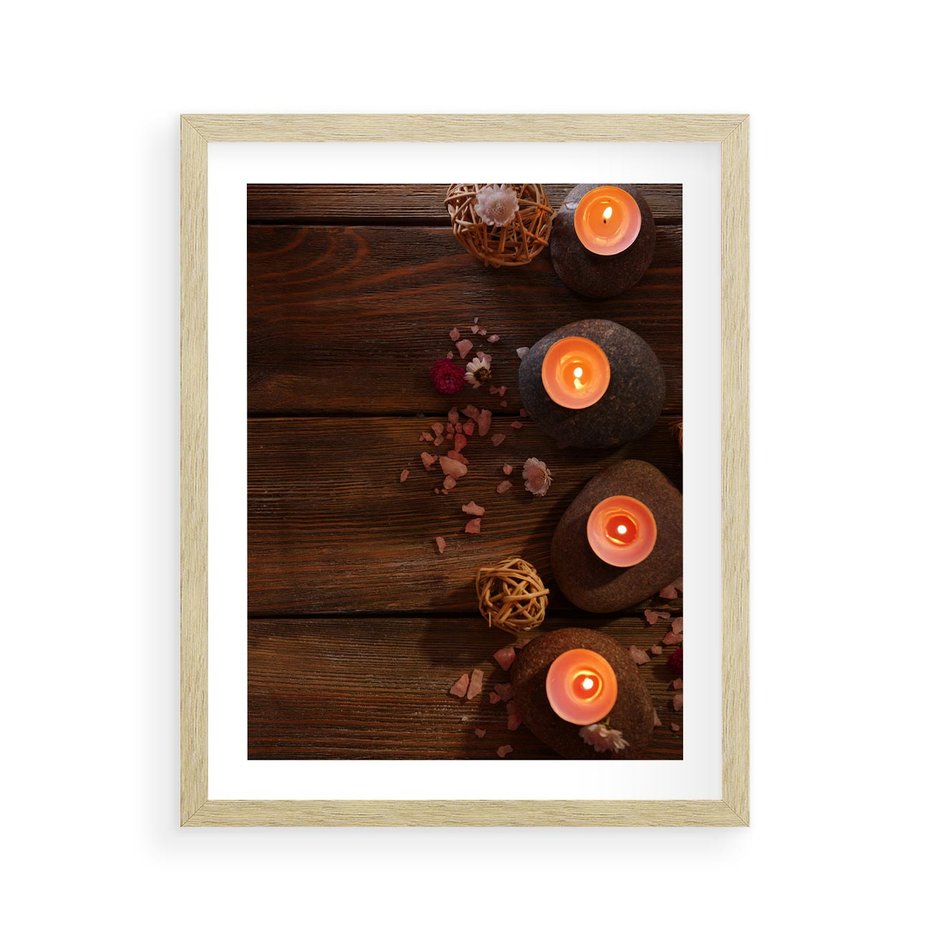 Plakat w ramie 40x50 - Relaksujące spa z pochodniami - spa, świece - rama drewno
