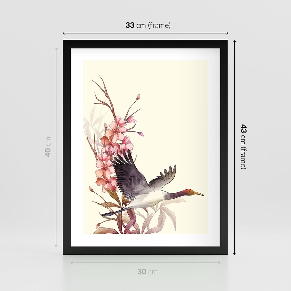 Plakat w ramie 30x40 - Szept Japonii - japońska sztuka, ptak - rama czarna