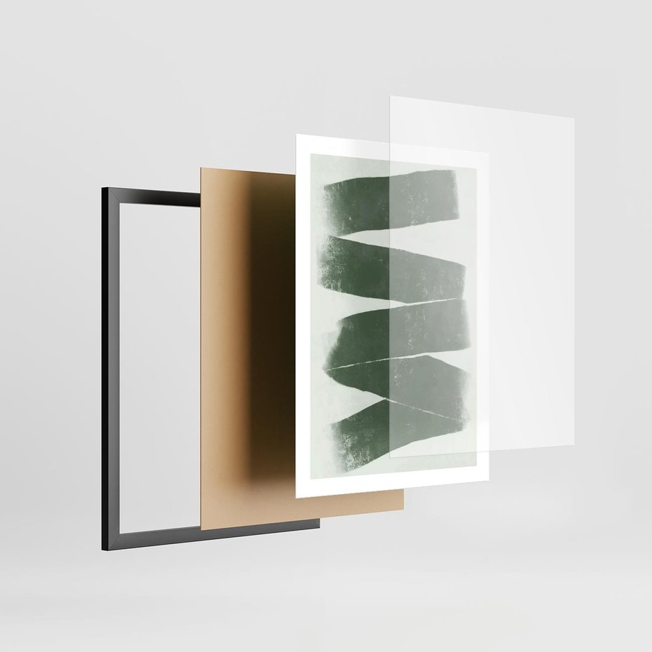 Plakat w ramie 50x70 - Zielone Refleksje - abstrakcja, zgaszony zielony kolor - rama czarna