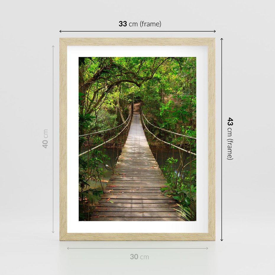 Plakat w ramie 30x40 - Przez Dżunglę - most, linowy - rama drewno