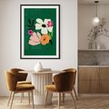 Plakat bez ramy 30x40 - Rozbijające Echa - abstrakcyjne kwiaty, zielone tło
