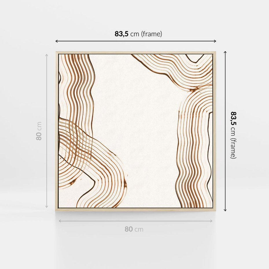 Obraz w ramie 80x80 - Ścieżki pędzla i myśli - minimalistyczna kompozycja, abstrakcyjne brązowe linie na białym tle - rama drewno