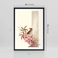 Plakat w ramie 50x70 - Kwiatowe Zanurzenie - japońska sztuka, ptak - rama czarna