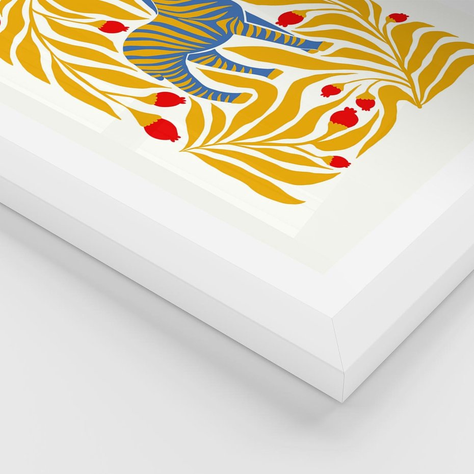 Plakat w ramie 40x50 - Zebra w Nowoczesności - abstrakcyjna nowoczesna grafika, pośrodku zebra - rama biała