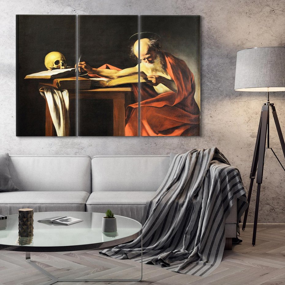 Obraz na płótnie 120x80 - "Św. Hieronim piszący" (1606), Caravaggio - Reprodukcja - reprodukcja, obraz na płótnie