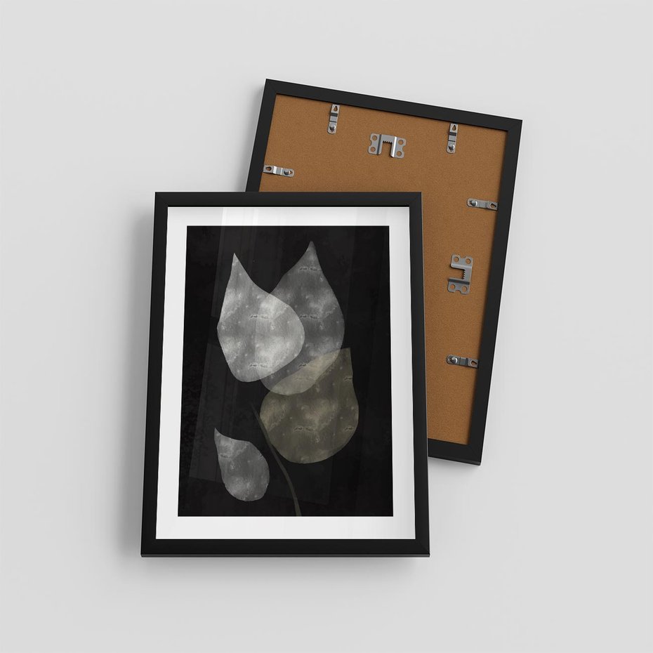 Plakat w ramie 30x40 - Mroczne Złudzenia - abstrakcyjne liście, mroczna atmosfera - rama czarna