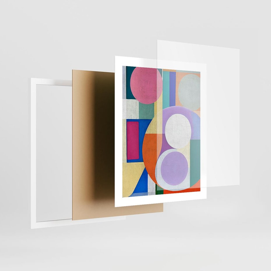 Plakat w ramie 40x50 - Migotliwe Impulsy Dźwięku - różne geometryczne formy, koła - rama biała