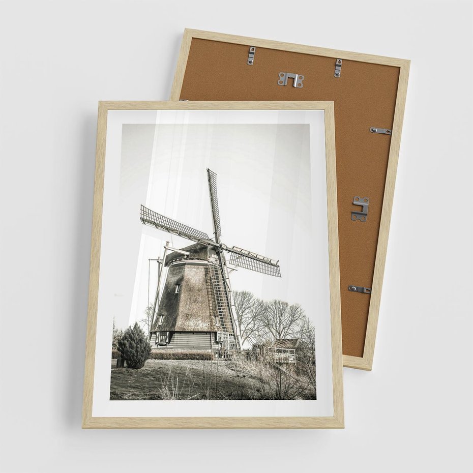 Plakat w ramie 50x70 - Wiejska Idylla z Młynem - wiatrak, młyn - rama drewno