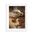 Plakat w ramie 50x70 - Kawowa filiżanka pełna aromatu - kawa, filiżanka - rama biała